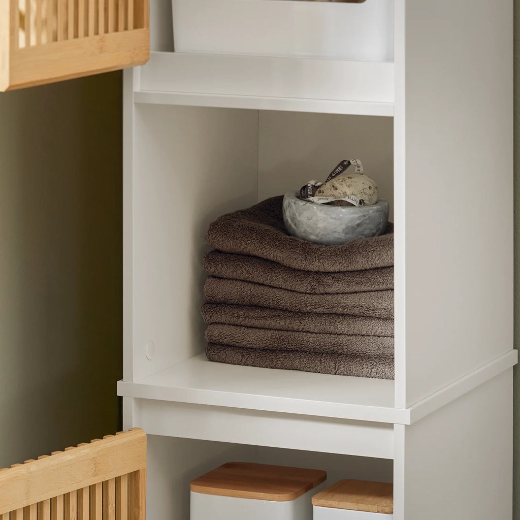 Mobile Alto Da Bagno Mobile Colonna Bagno Mensola Bagno Stretta Bianco-Naturale 33x33x165cm BZR127-W SoBuy