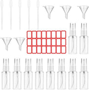 Set di 10 flaconi vuoti 50 ml per profumo e shampoo con beccuccio, contapolvere e etichetta.