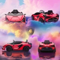 Macchina Elettrica per Bambini 3-5 Anni 12V Lamborghini SIAN, 3-5km/h Auto Elettrica per Bambini con 2 Motori, Fari e Musica, Telecomando, Cintura e Clacson, Rosso