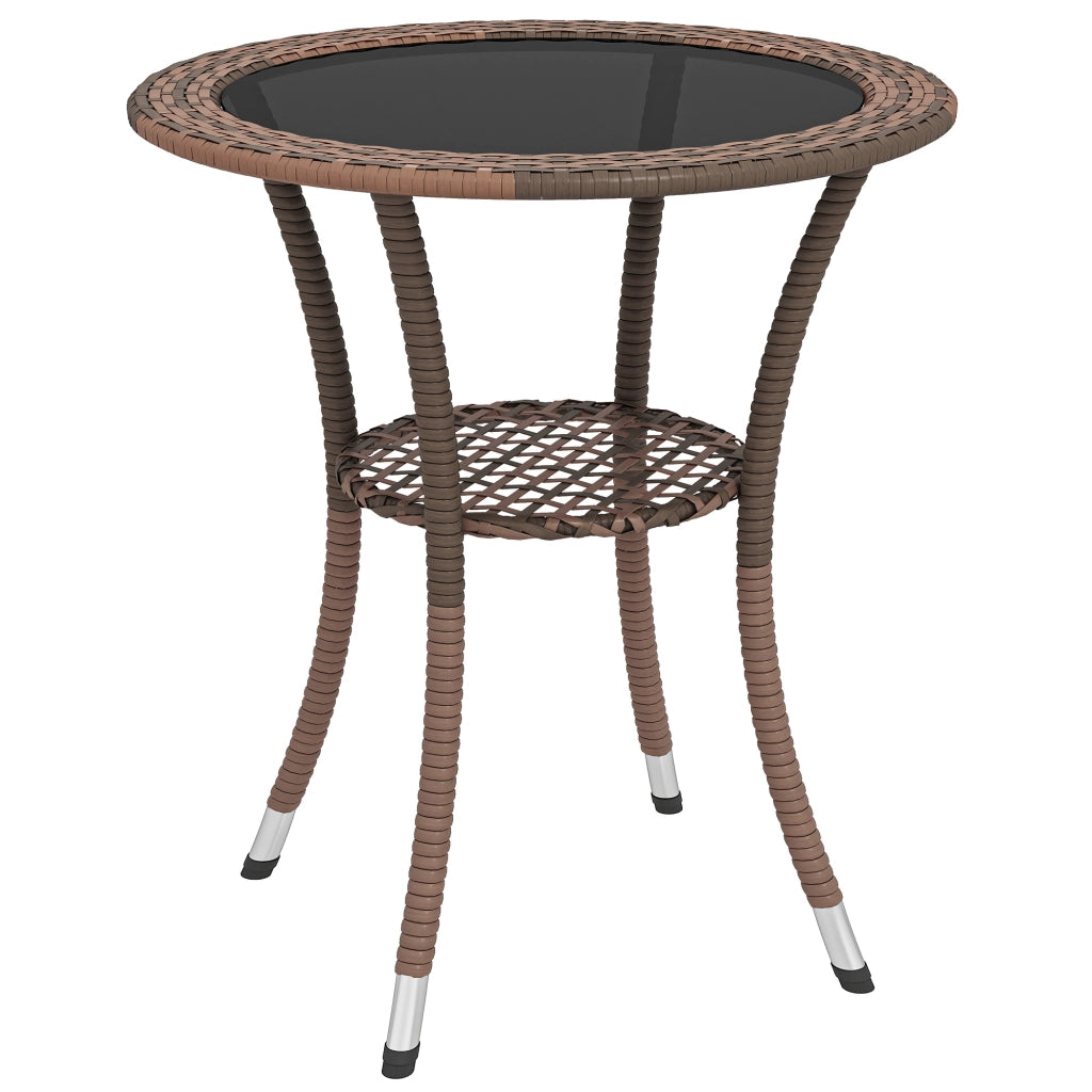 Tavolo da giardino rotondo con piano in vetro ¨C zephmum ¨C marrone 64x71 cm