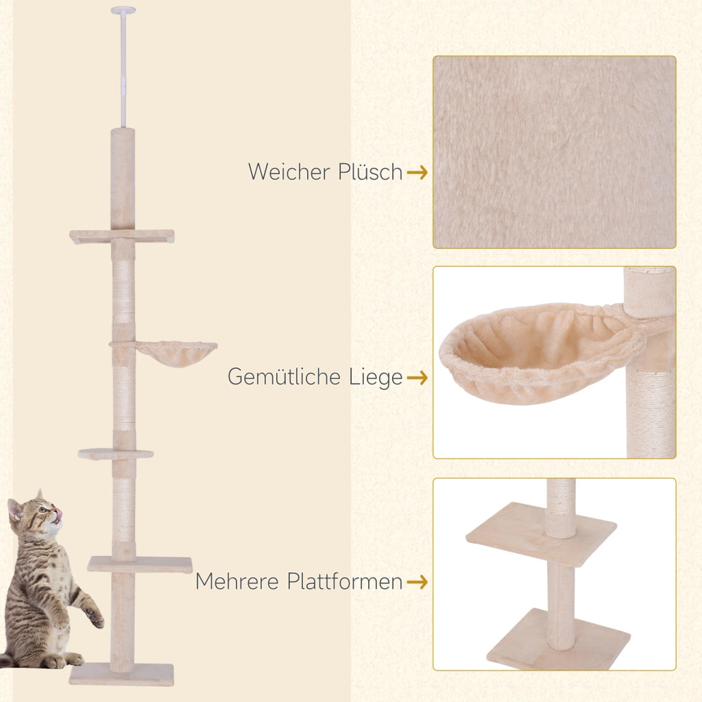 Albero tiragraffi per gatti con piattaforme ¨C zephmum ¨C 230-260 cm beige