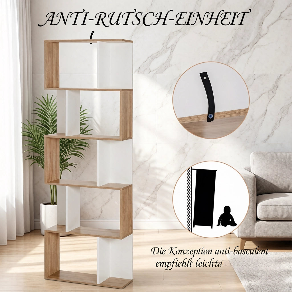 LIBRERIA S a 5 ripiani 60x24x184,5 cm Rovere/Bianco