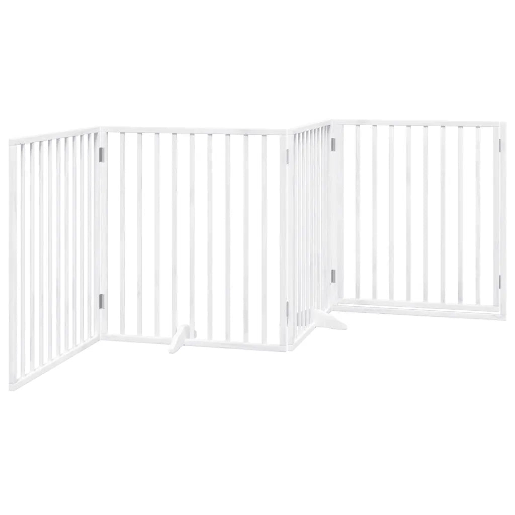 Cancelletto per cani con porta pieghevole 4 pannelli bianco 320 cm in legno di pioppo 352187