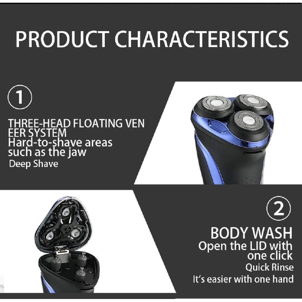 Trade Shop - Rasoio Elettrico Uomo A 3 Teste Usb Display Lcd Batteria Ricaricabile Ipx7 V-306 -