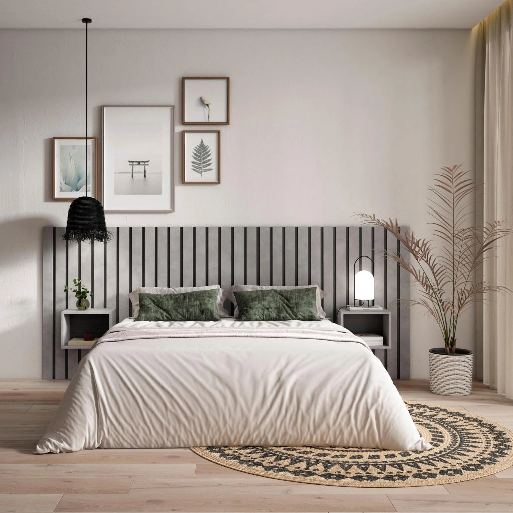 Testiera e Comodini, 258x107x3cm, Letto 150,160,180cm, Pannelli, grigio cemento RF3577