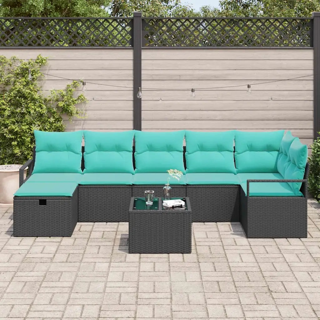 Set di divani con cuscino 8 pcs Nero e Turchese polyrattan