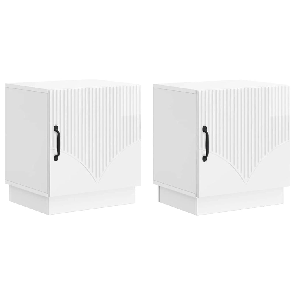 Set di 2 Comodini | Armadio da Notte | Mobiletto da notte Bianco Lucido 43 x 34,5 x 47 cm