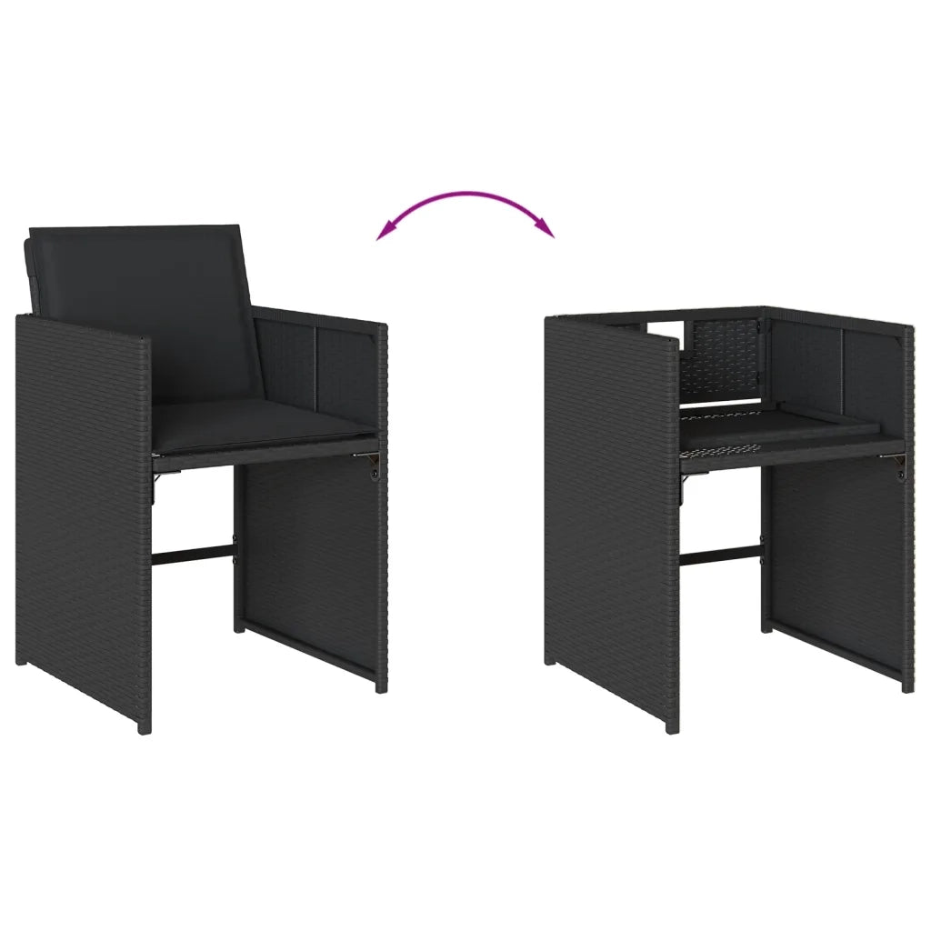 Set da Pranzo da Giardino 7 pz Nero con Cuscini in Polyrattan 3277854
