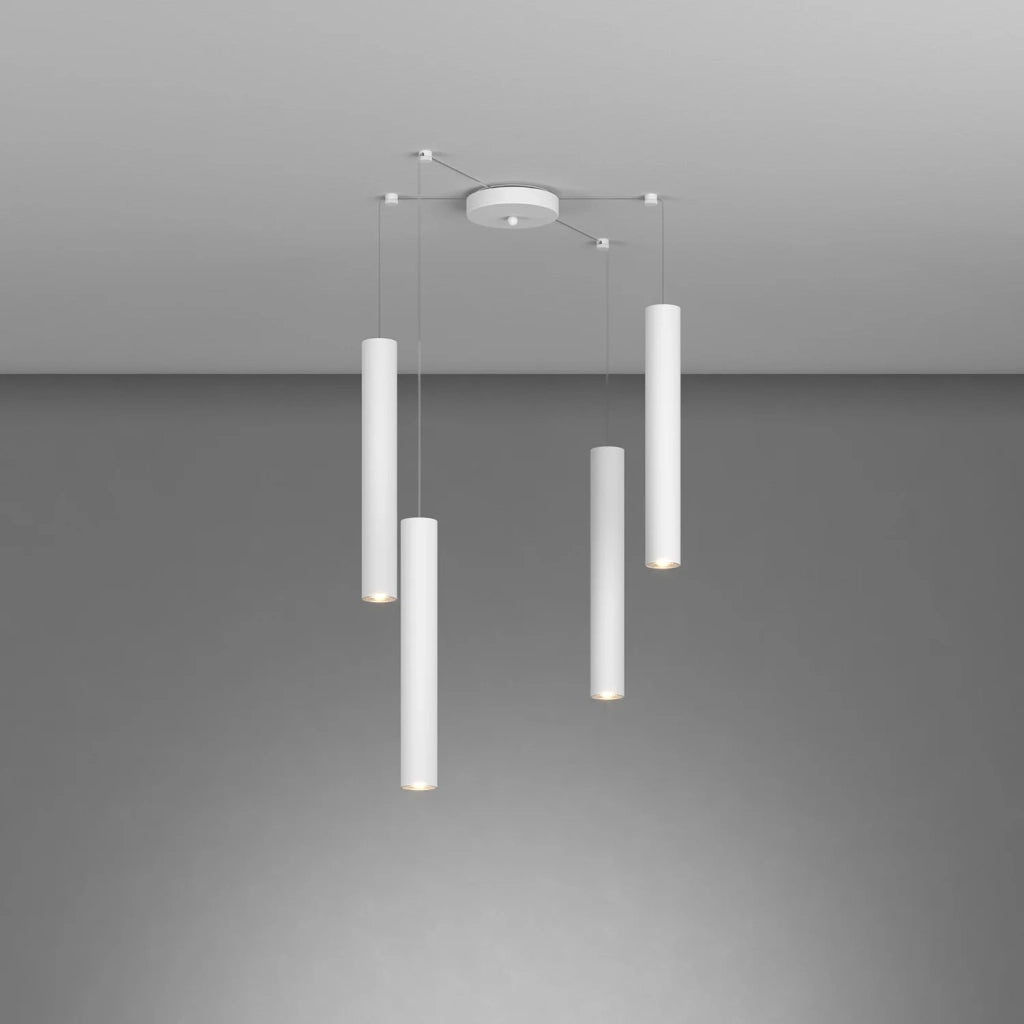 Lampadario Industrial-Minimal Xeana Metallo Bianco 4 Luci Gu10
