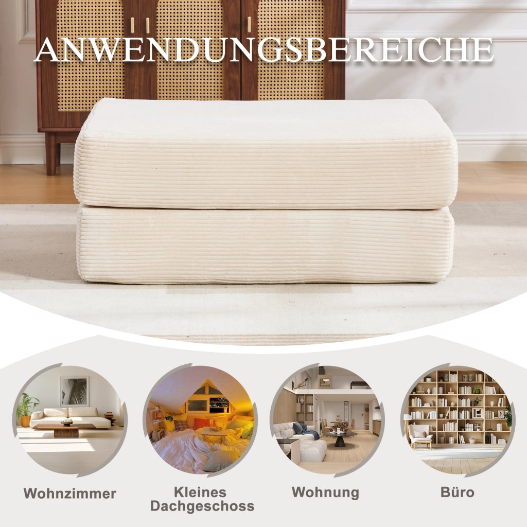 POUF Pieghevole 109x95x43 cm Beige in velluto a coste
