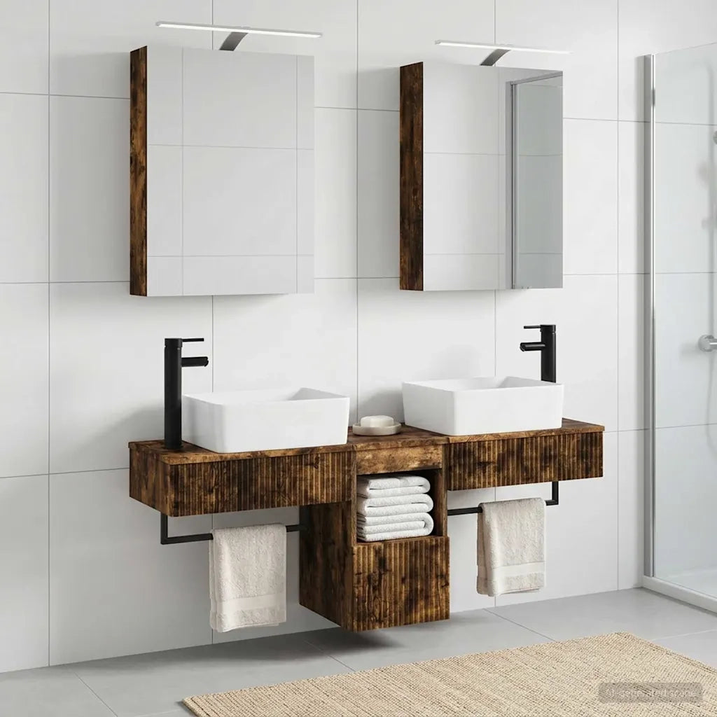 Set di Armadi da Bagno 5 pcs Rovere Fumo 50 x 14,5 x 70 cm 3406315