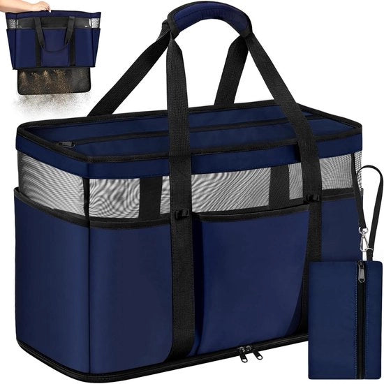 Borsa da spiaggia grande per donne - XXL con chiusura a zip, impermeabile e pieghevole - respirante e 45 litri - ideale per spiaggia, estate, vacanza e campeggio.