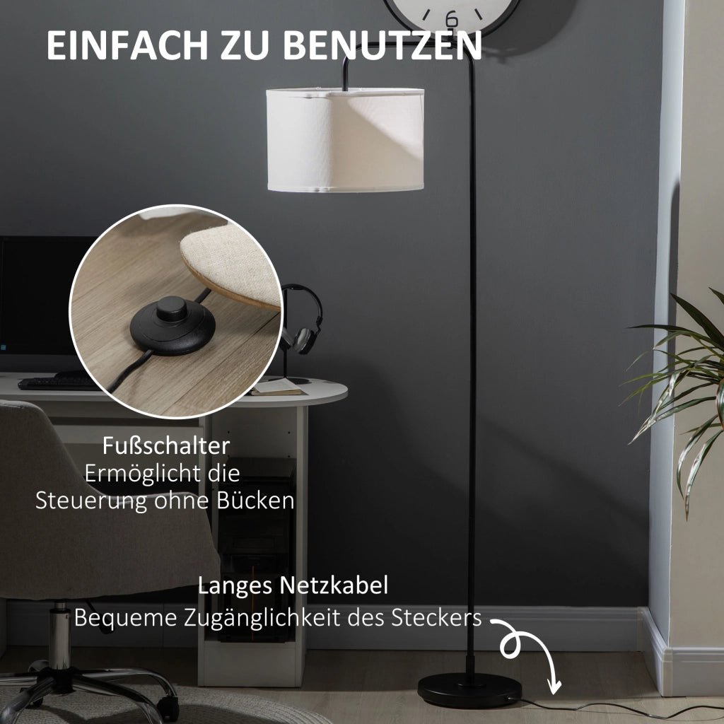 Lampada da terra con paralume in tessuto e interruttore a pedale ¨C zephmum ¨C Acciaio, Bianco
