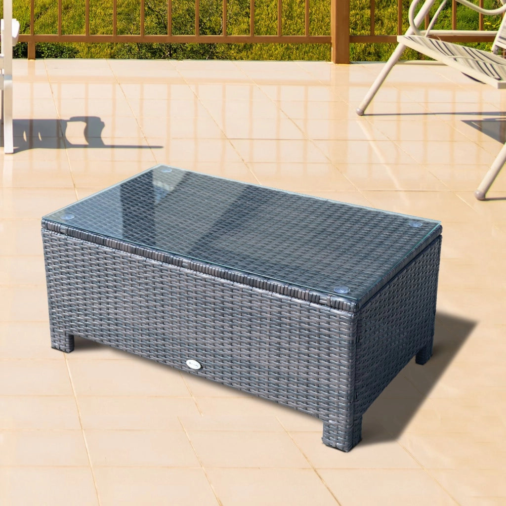 EasyComfort Tavolino da Giardino in Vetro Temperato 5mm Rettangolare Esterno Rattan 85 x 50 x 39 cm Marrone