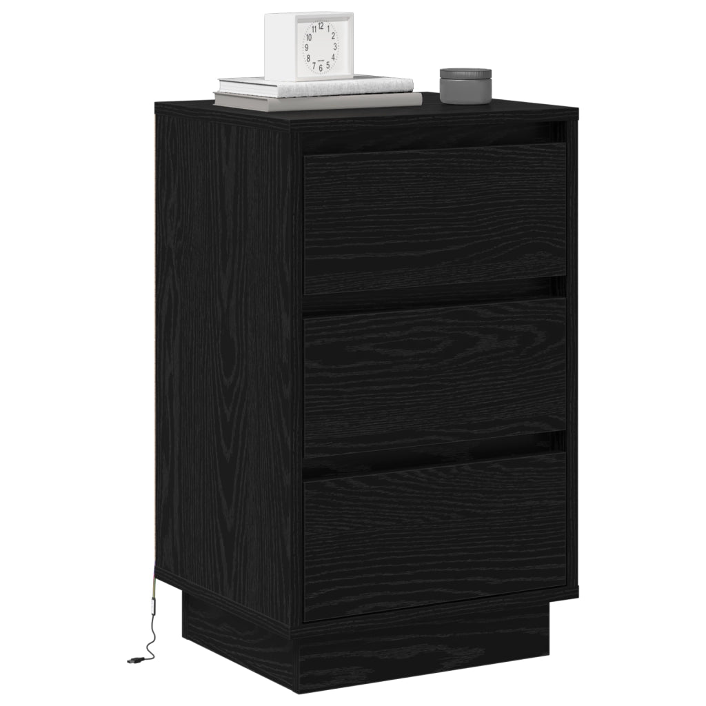 Comodino con LED rovere nero 39x34.5x65 cm in legno ingegnerizzato