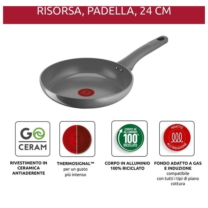 Lagostina 010274040124 Risorsa Padella 24 cm Rivestimento in Ceramica Antiaderente Thermo-Signal Induzione colore Grigio