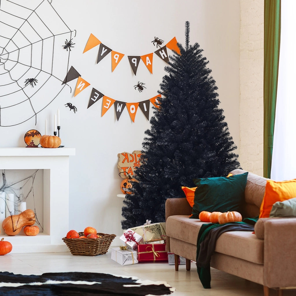 Albero di Natale 180 cm, 1036 rami, Abete artificiale non illuminato con base solida di metallo, Nero-Alberi di Natale