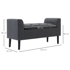 Banca contenitore imbottita con vano portaoggetti e seduta pieghevole in poliestere grigio scuro 116 × 44 × 58 cm