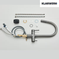 Jana | Raccordo estensibile premium a 3 vie grigio titanio opaco | Rubinetto osmosi da cucina in acciaio inox |. Filtro 3 connessioni ad arco alto