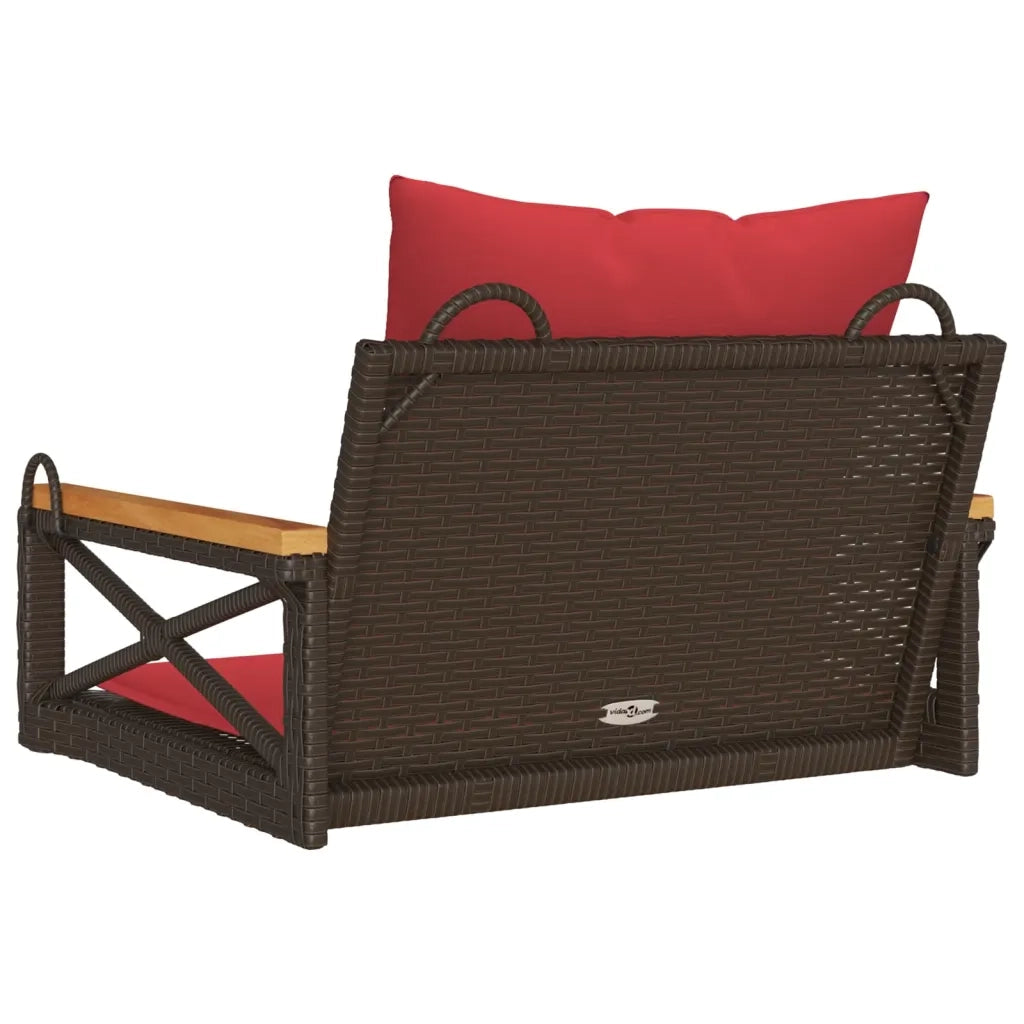 Panchina Dondolo con Cuscini Marrone 63x62x40 cm in Polyrattan