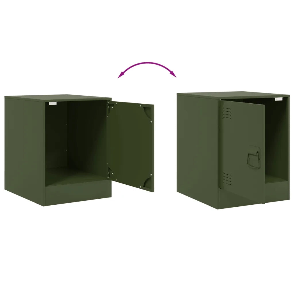 Set di 2 Comodini | Armadio da Notte | Mobiletto da notte Verde Oliva 34,5x39x44 cm in Acciaio