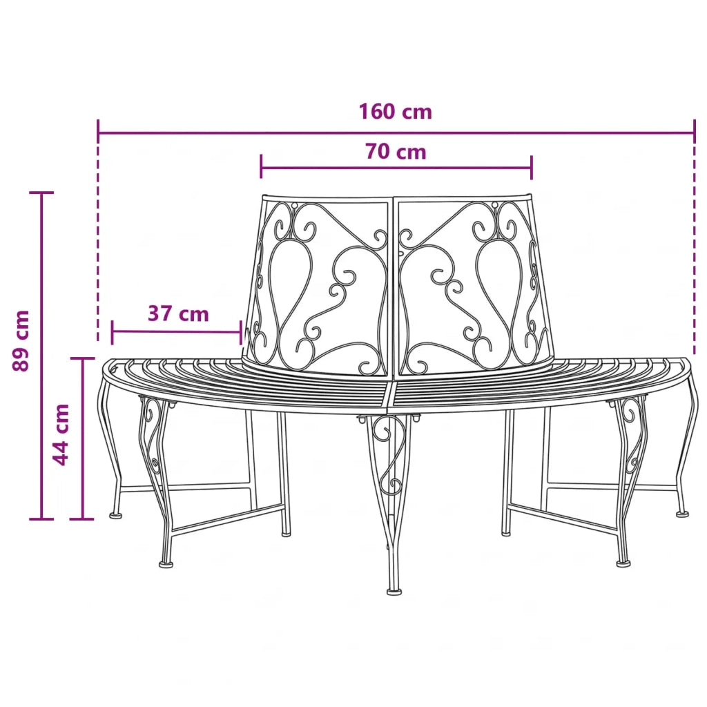 Panchina per Alberi 4-Numero di posti 160 x 80 x 89 cm Acciaio 42029532