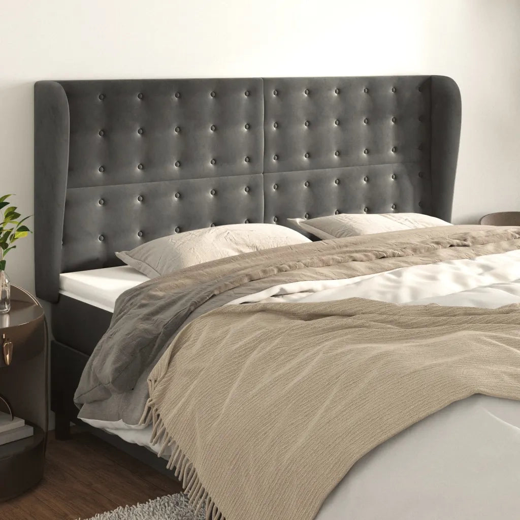 Testiera ad Orecchio-Testata con Orecchie GrigioScuro 203x23x118/128cm in Velluto 856750