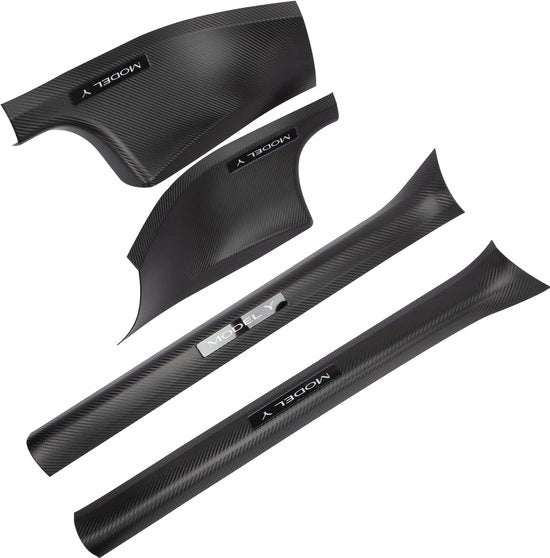 Set di Coperture Porta per Tesla Model Y 2021-2023 - 4 Pezzi - Qualità Elevata - Copertura Porta in PU con Trattamento a Carbonio - Antiscivolo - Anticorrosione