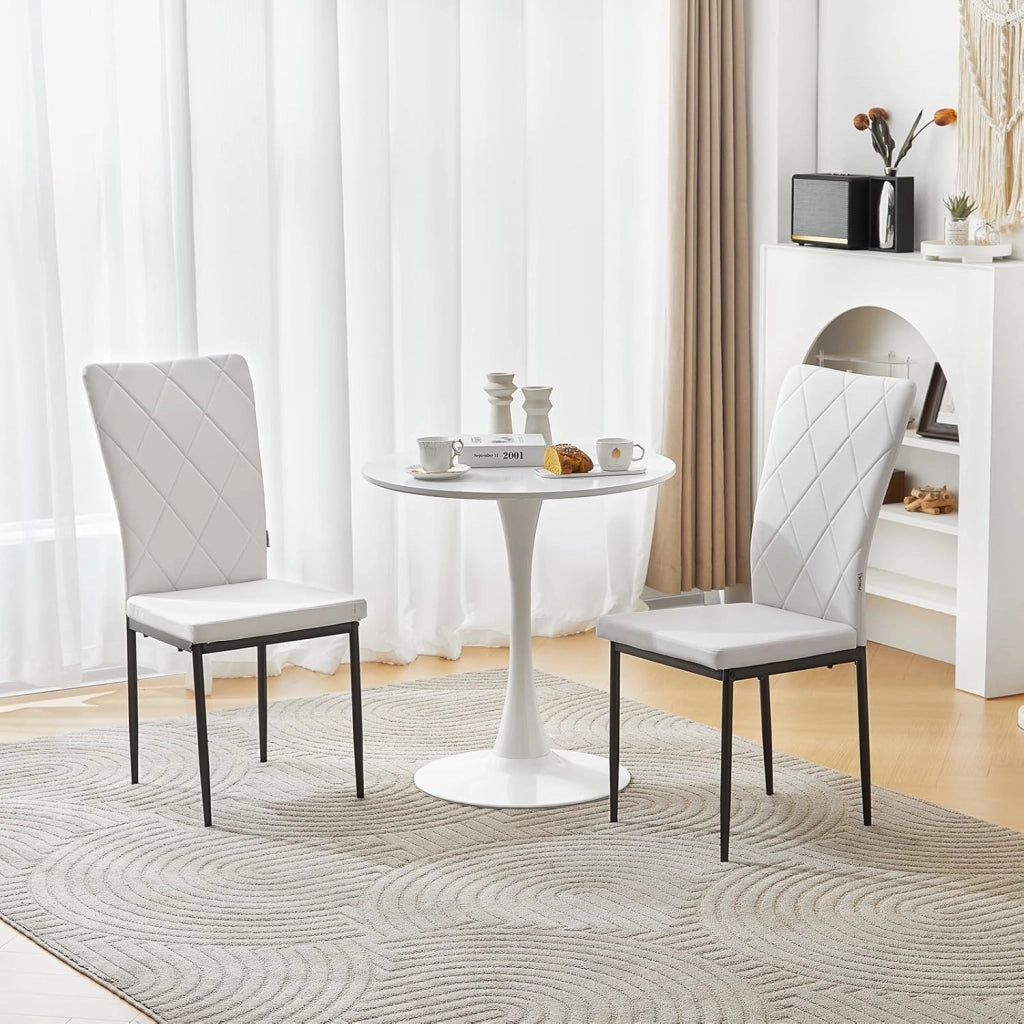 Set di 4 Sedie per Sala da Pranzo, Sedie da Cucina con Schienale Alto, Sedie da Soggiorno Imbottite con Gambe in Metallo e Rivestimento in Ecopelle, Bianco, EZS21ws-4
