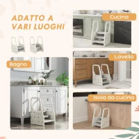 Sgabello per Bambini 2-5 Anni a 3 Gradini in HDPE, 43x42x65.5 cm, Grigio e Bianco Crema