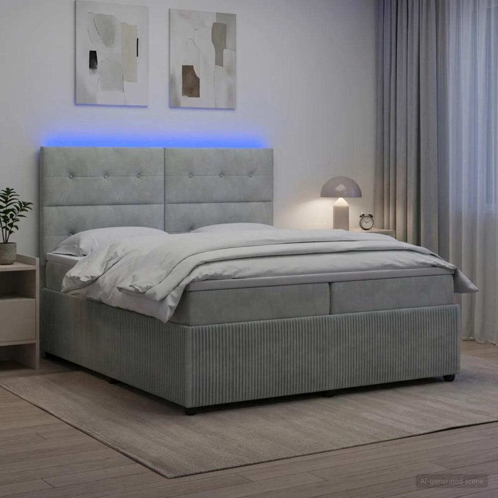 Letto Box Spring LED con Materasso Grigio Chiaro 200 x 200 cm 3456137