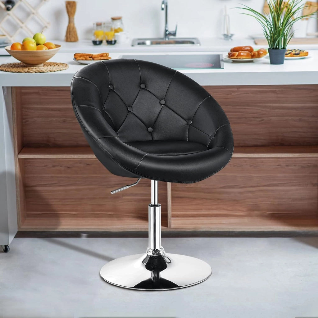 Vanity - Set da trucco regolabile in altezza, con barra posteriore rotonda trapuntata, struttura cromata, sedie moderne in pelle, colore: nero