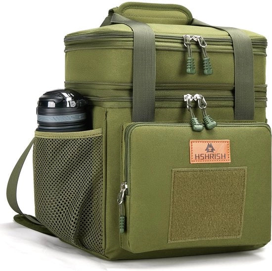 Lunchtas doppia imbottitura grande per uomo e adulto, impermeabile, ermetico e duraturo, per lavoro e picnic all'aperto, colore oliva.