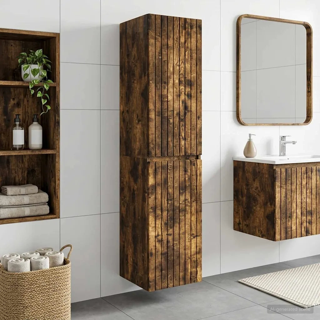 Mobiletto da Bagno a Muro Rovere Fumo 33 x 34,5 x 160 cm