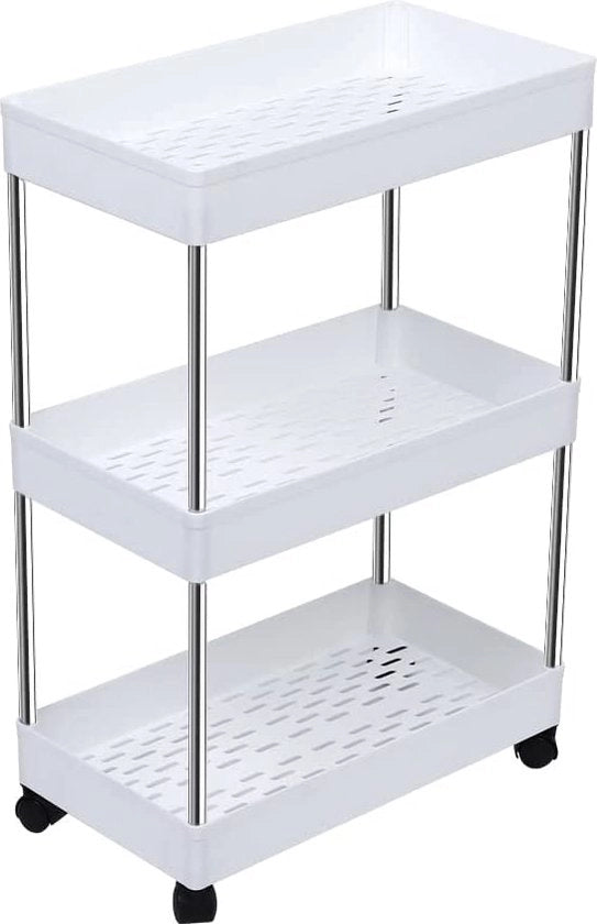 Ruote per carrello da cucina sottili, ripiani per bagno per risparmio di spazio, griglia per cucina, bagno, lavanderia, camera da letto, griglia per armadio, cassetti per vettura, bianchi, 3 livelli