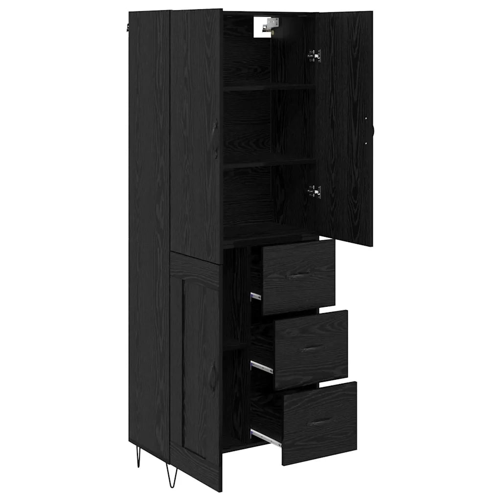 Credenza 2 pcs Rovere Nero Legno ingegnerizzato e vetro 3416079