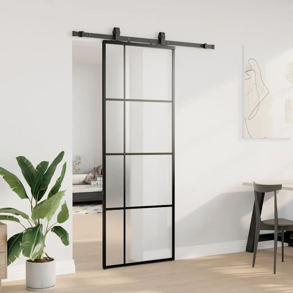 Porta Scorrevole con Ferramenta Nera 76x205 cm in Vetro ESG 3375911