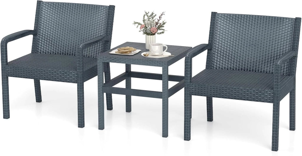 Set di mobili da giardino in rattan, per balconi, balconi, terrazze, per esterni, resistenti alle intemperie, in polipropilene, per 2 persone, set di mobili da balcone, 3 pezzi, 2 poltrone e