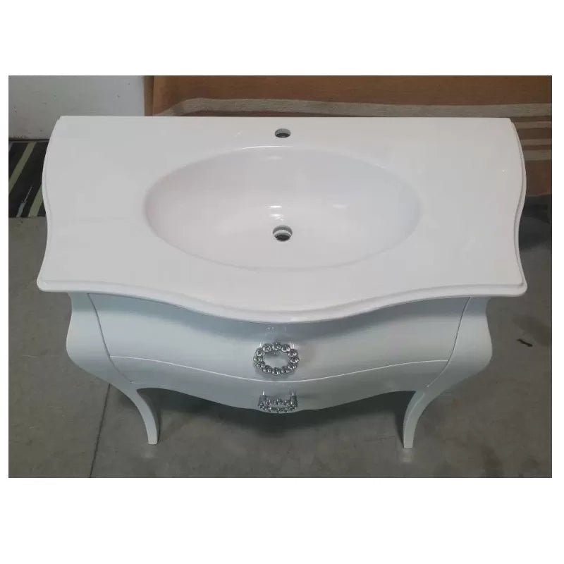 Mobile bagno 2 cassetti bombato legno shabby bianco 108x55x82 (1370) - Mobili 2G