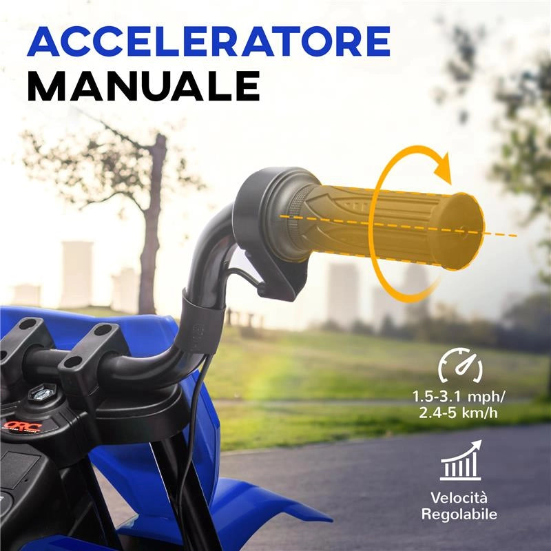 MOTO ELETTRICA PER BAMBINI CON ROTELLE RIMOVIBILI, SOSPENSIONI, SUONI E INDICATORE DI CARICA, BLU