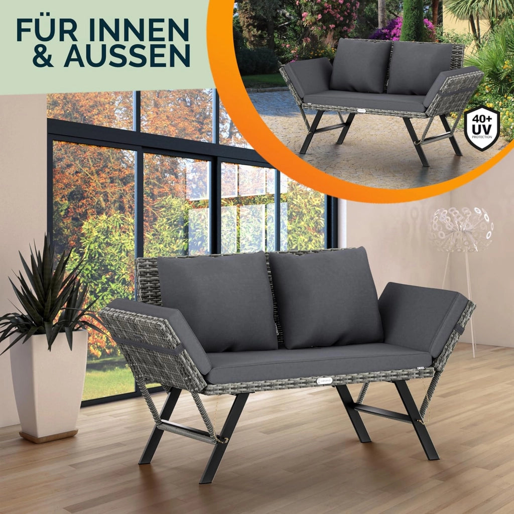 ® Panca da Giardino in Polyrattan Reclinabile Braccioli Regolabili Resistente Divano da Esterno Terrazza Balcone