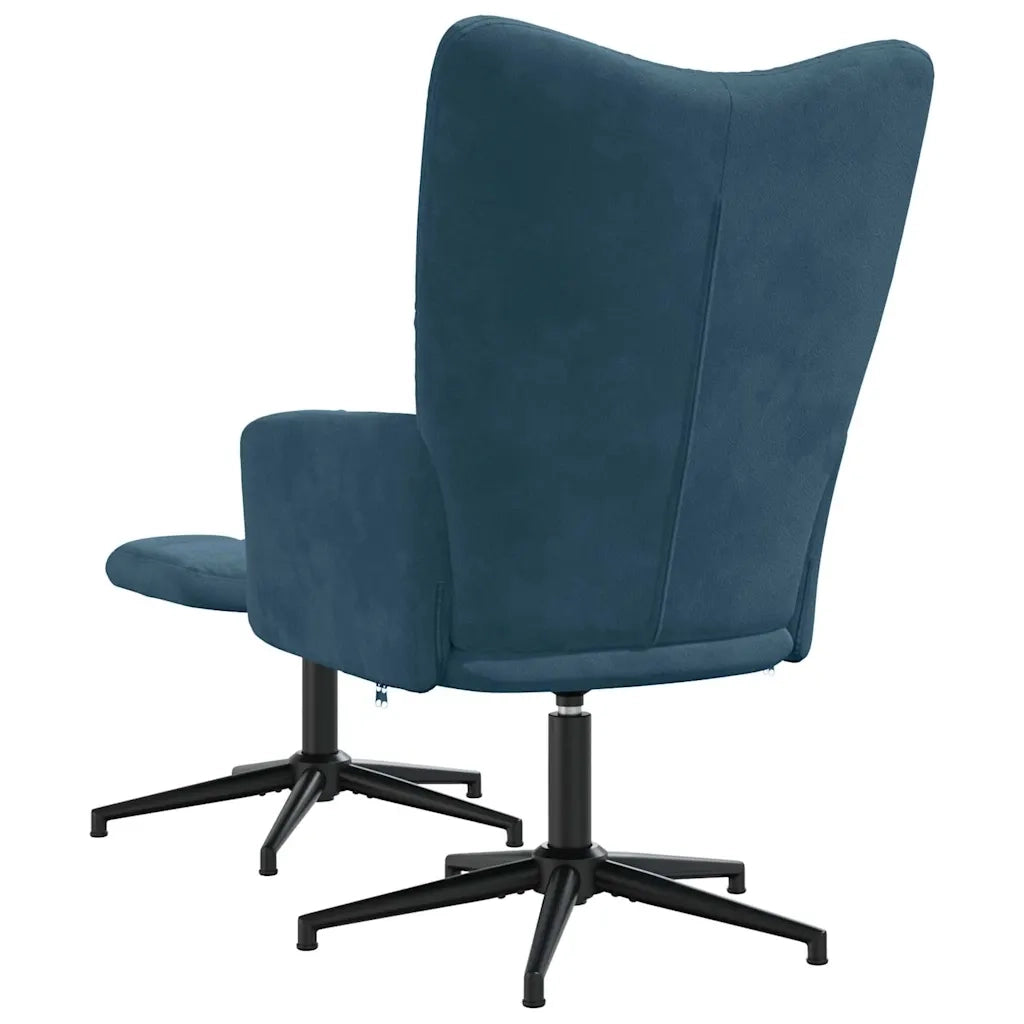 Divano Sedia-Poltrona Relax con Poggiapiedi Blu in Velluto 106551