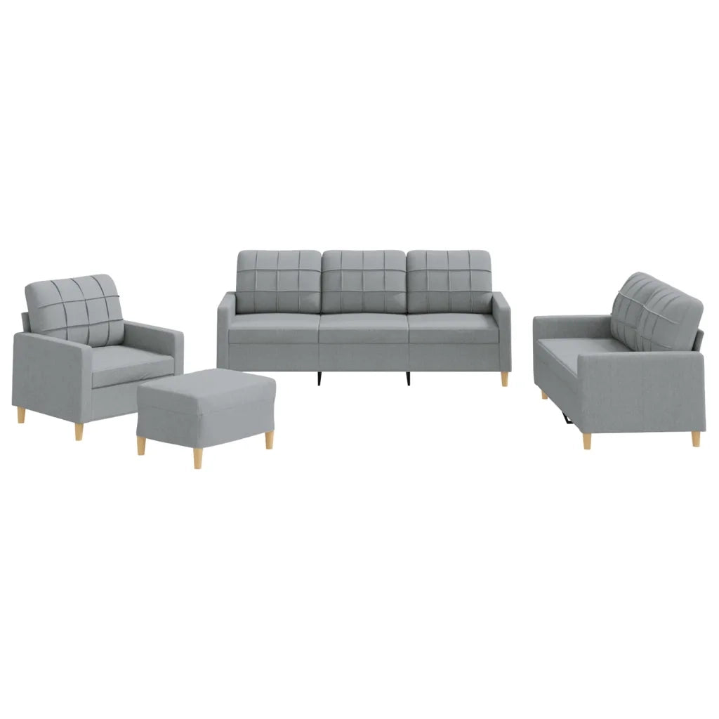 Set di Divani 4 pz con Cuscini Grigio Chiaro in Tessuto