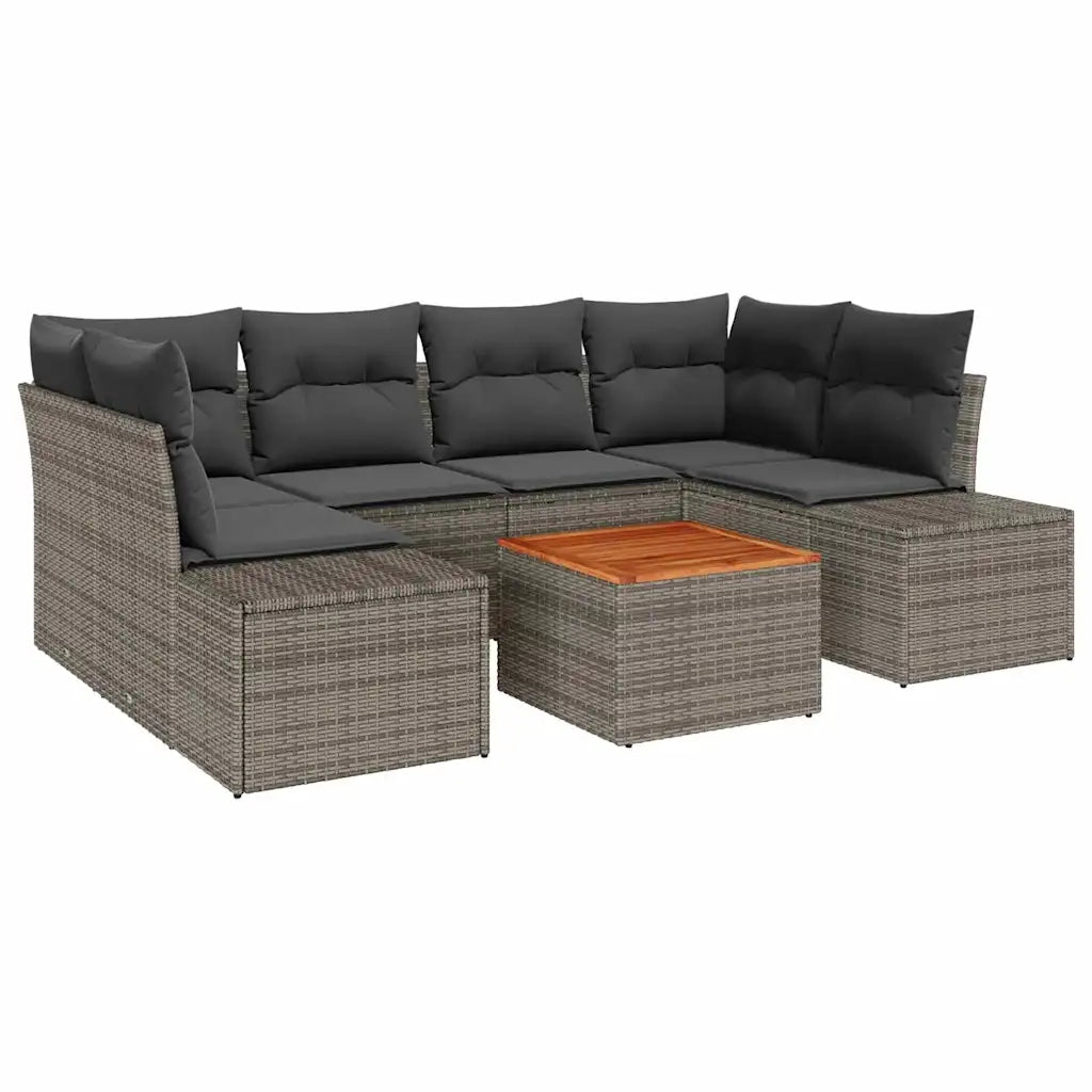 Set Divano da Giardino con cuscino 7 pcs Grigio polyrattan