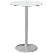 Tavolo Alto da Bar Moderno Rotondo con Base in Acciaio e Piano in Vetro, Ø70x102cm, Trasparente