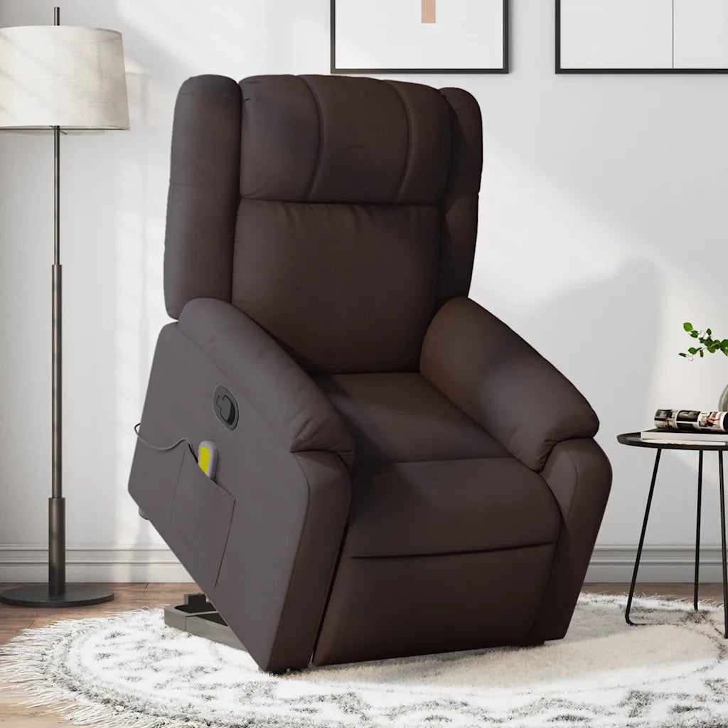 Poltrona Alzapersona Massaggi Reclinabile Marrone Scuro Tessuto 3205219