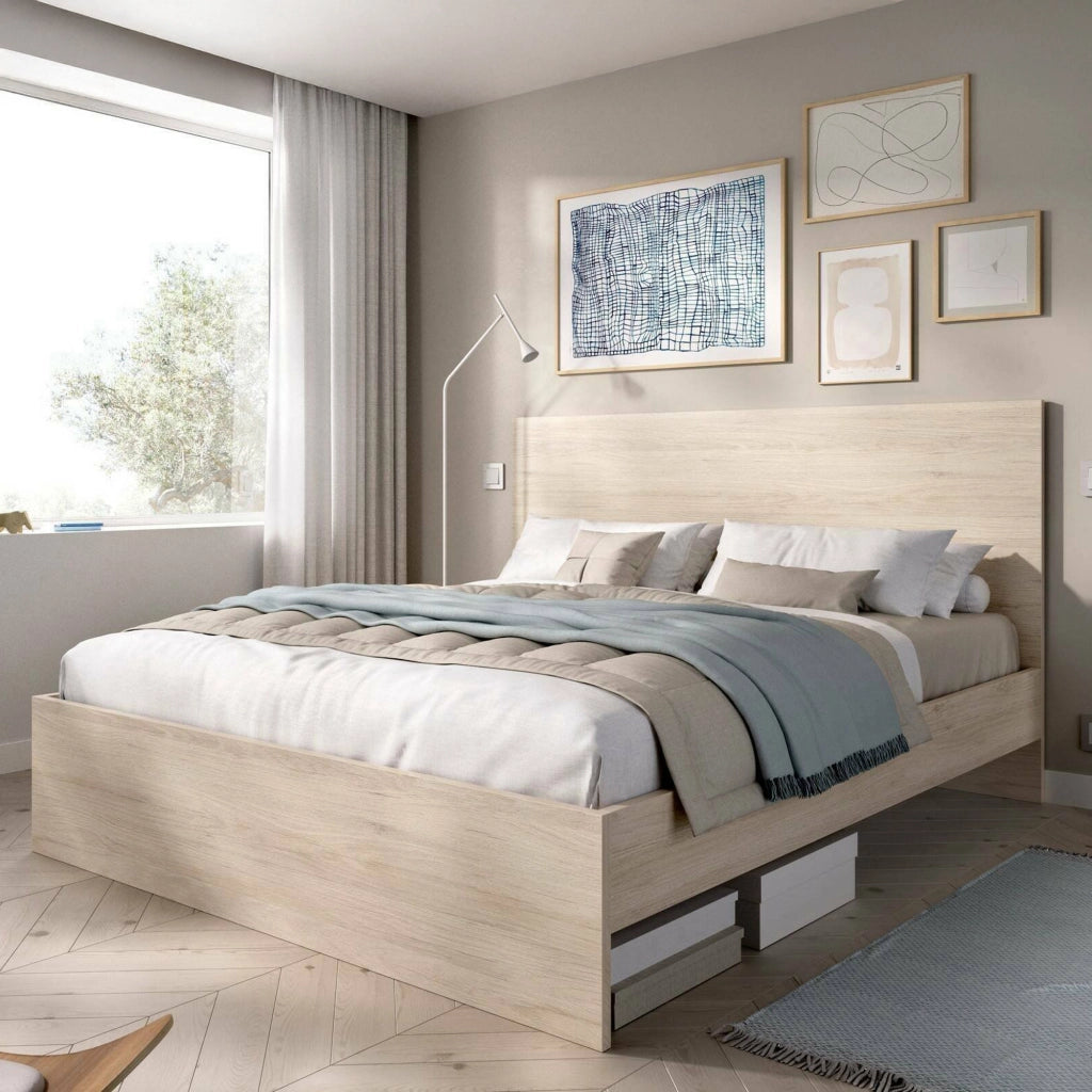 Letto alla francese Howard, Sommier per camera da letto, Giroletto per stanza, Struttura porta materasso, 146x195 h100 cm, Rovere