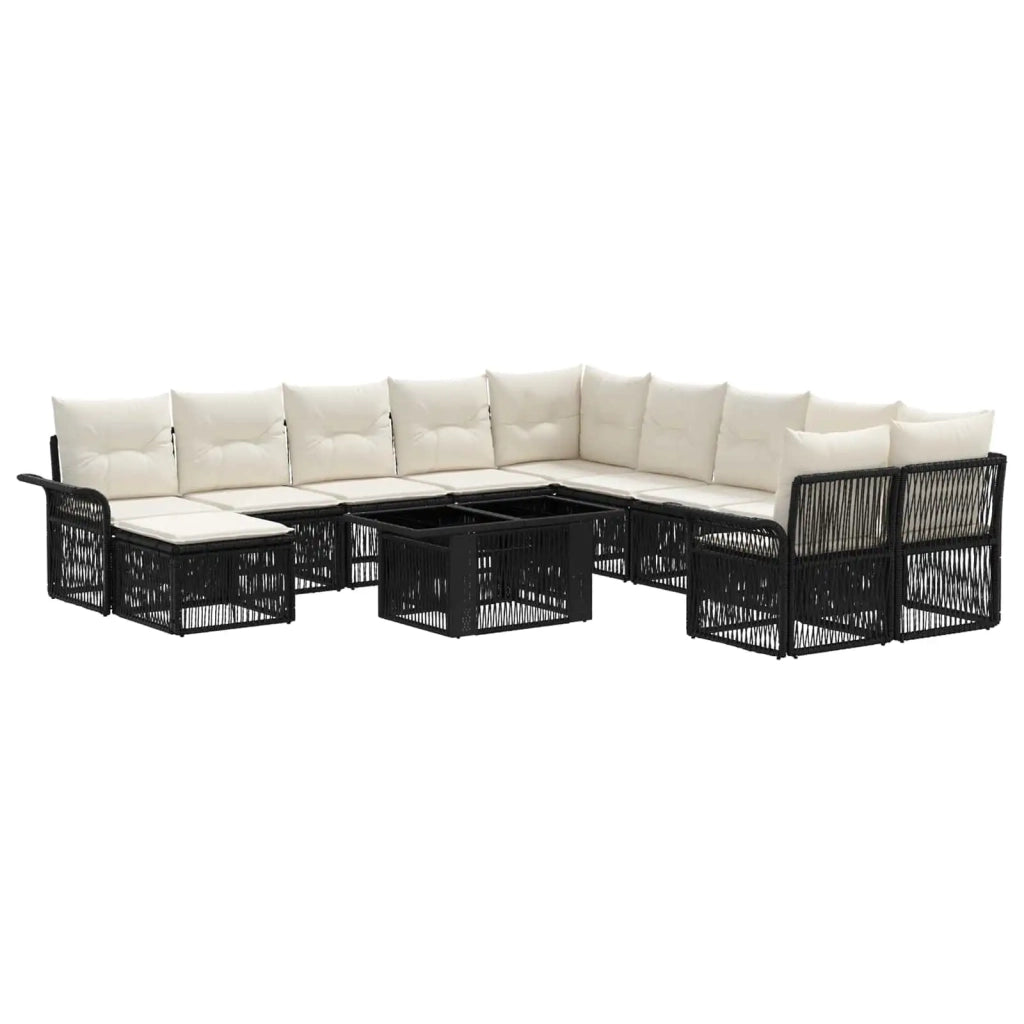 Set Divano da Giardino 12 pz Nero e Bianco Crema polyrattan 3436732