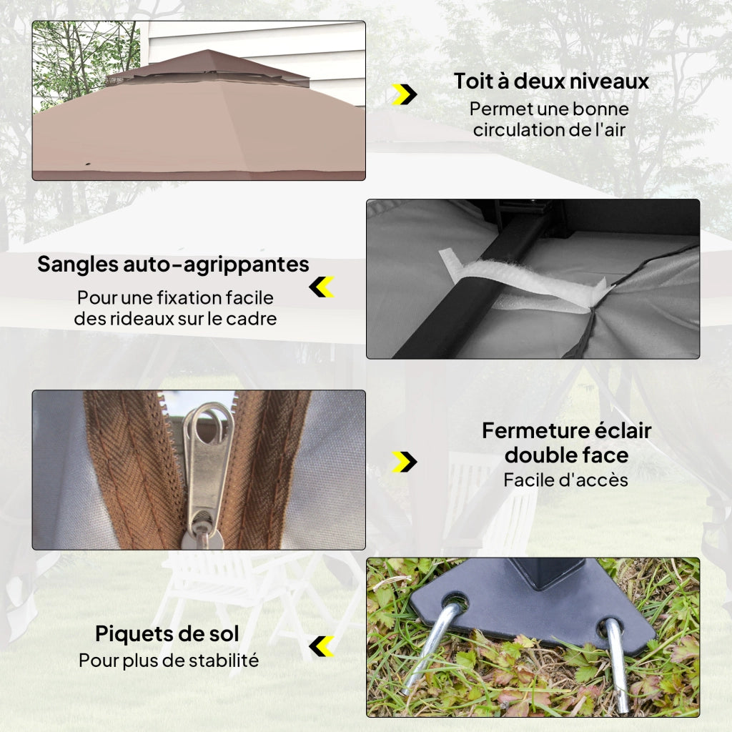 Gazebo pieghevole pop-up con zanzariere ¨C Xylo ¨C acciaio poliestere marrone kaki