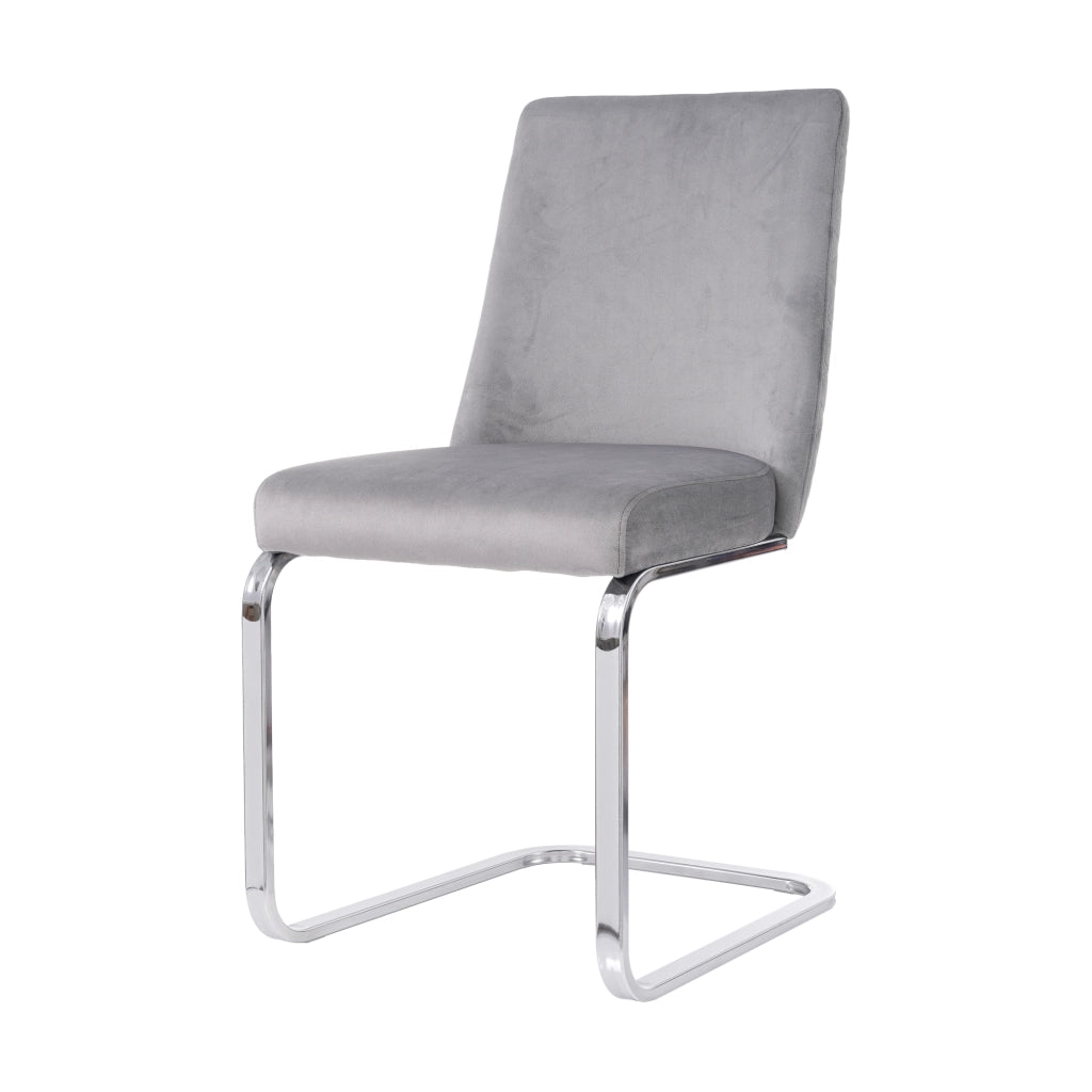 Set di 2 sedie da pranzo in velluto grigio con gambe in metallo argentato, schienale con design a rombi